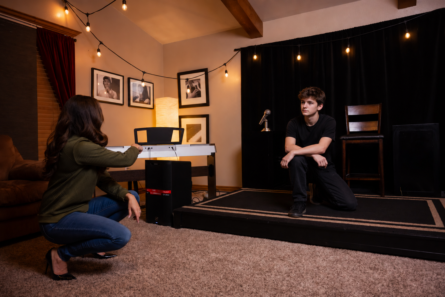 Chelsea coaching a teenage singer.