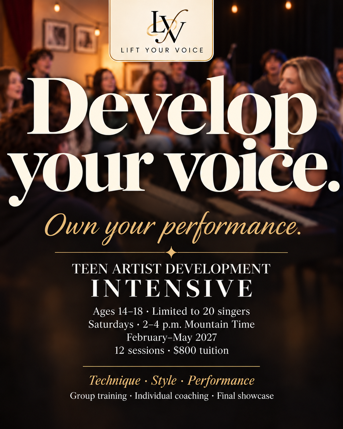 Lift Your Voice Teen Artist Development Intensive poster. Program details appear below.